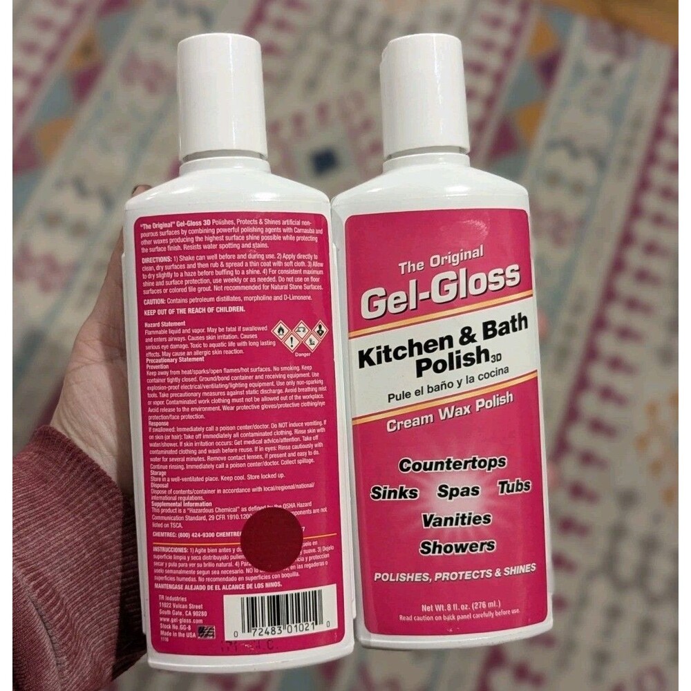 Set Of 2 GEL-GLOSS Kitchen Bath Polish Cream Wax Shines Seals Protect GG8 8oz -